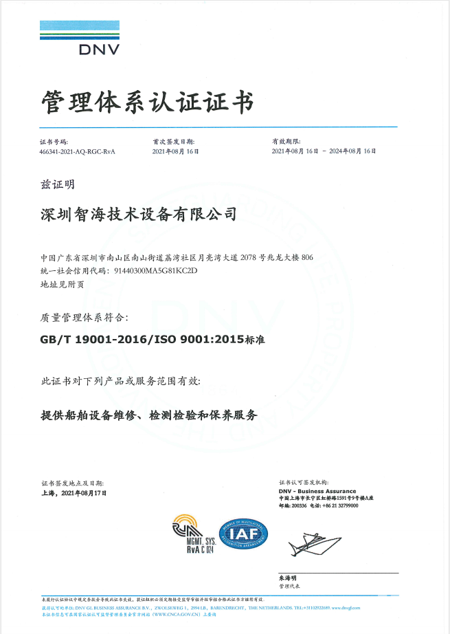 DNV质量管理体系证书